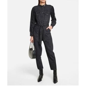 $498 Veronica Beard Washed Onyx Annie Denim Cargo Jumpsuit Size large